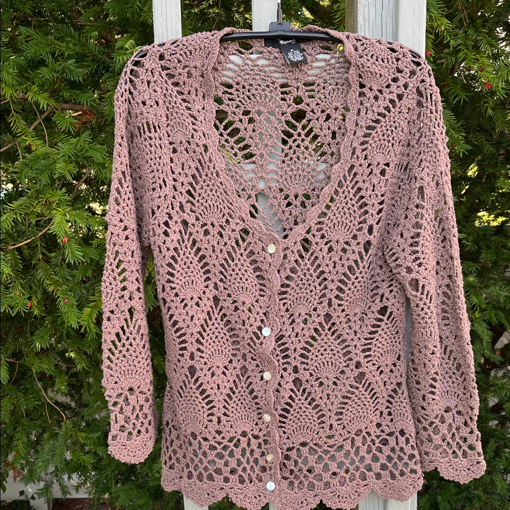 Raisey Crochet Lace Open-Front Sweater - Brown